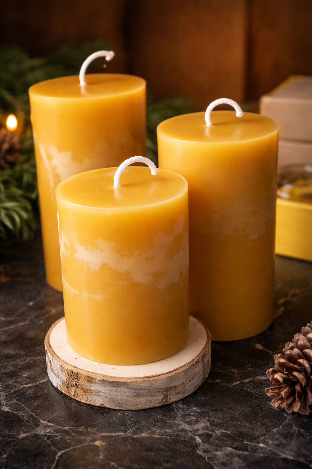 100% Pure Beeswax Pillar Candles